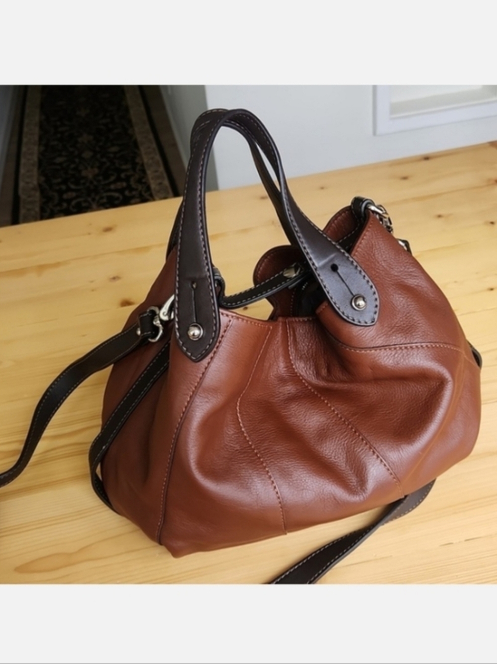 Gianni Conti Brown Italian Leather Convertible Crossbody Bag Hobo Satchel - Picture 14 of 17